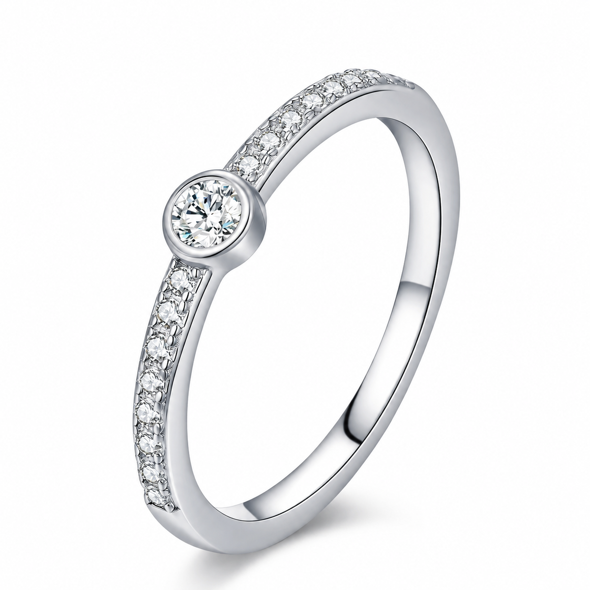 Anel Solitário com Moissanite 0,1ct em Prata 925 Lunnelé™