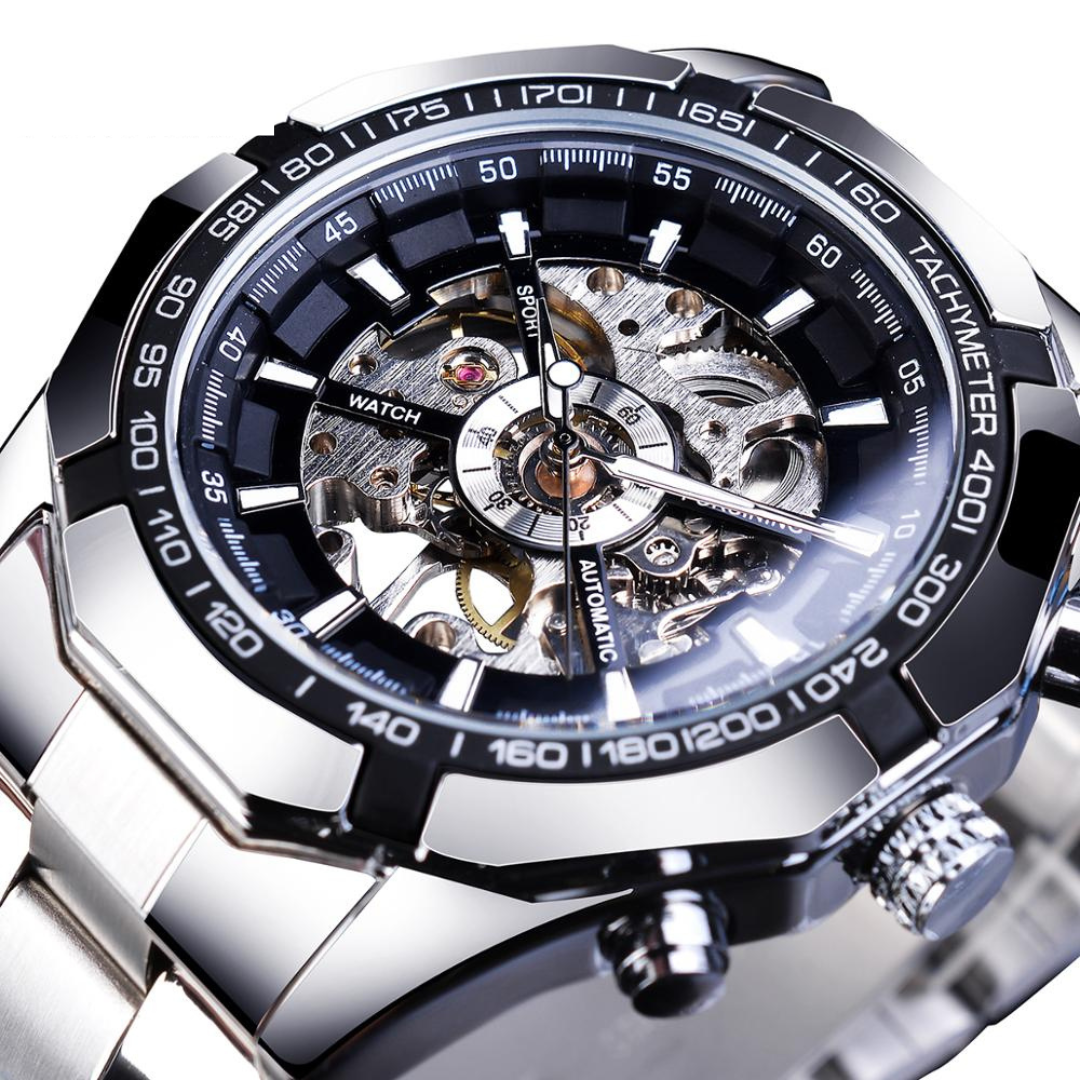 Relógio de luxo Winner Skeleton de Aço Inoxidável Bellorie