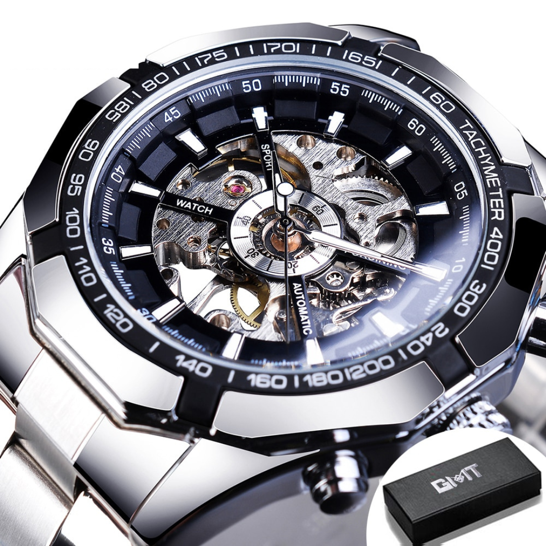 Relógio de luxo Winner Skeleton de Aço Inoxidável Bellorie