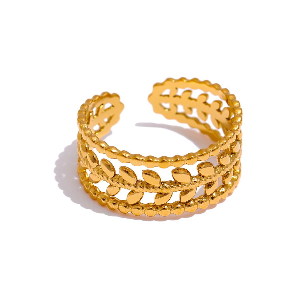 Anel Dourado Folha Ajustável Bellorie