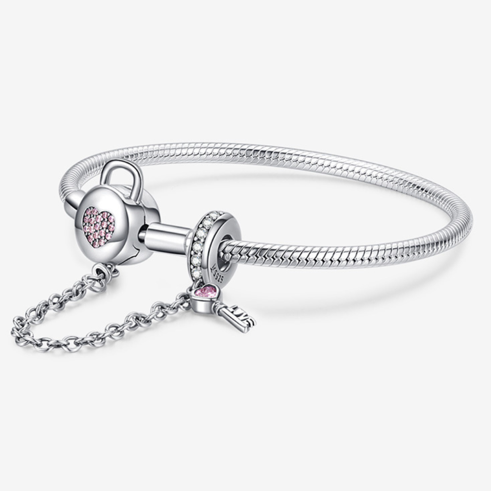 Pulseira de Berloques com Fecho de Coração e Trava de Segurança - Prata 925 Bellorie