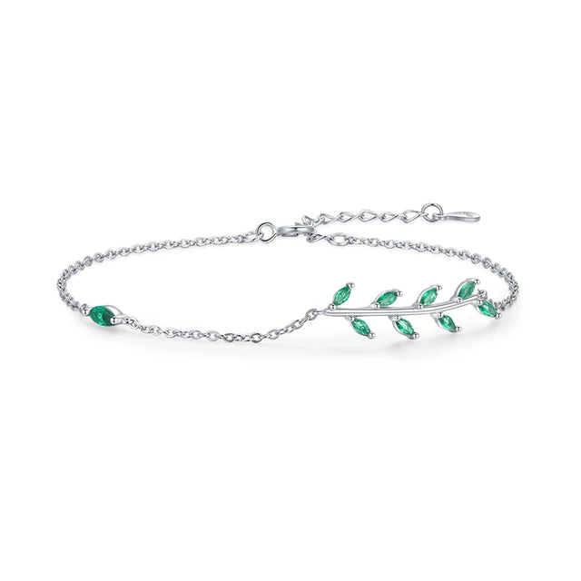 Pulseira Folhas Verdes Prata 925 Lunnelé™