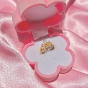 Colar & Anel Luxo Ajustável Coroa Rapunzel com Banho de Ouro