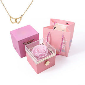 Rosa Eterna & Colar Luxo Dois Corações - Bela & a Fera