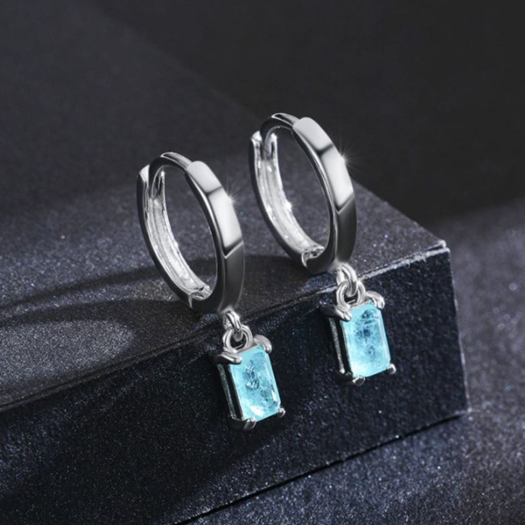 Brinco Prata de Argola com Pingente Turmalina Paraíba Azul Lunnelé™