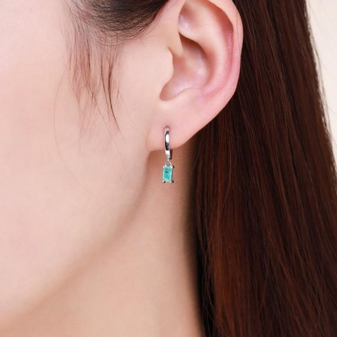 Brinco Prata de Argola com Pingente Turmalina Paraíba Azul Lunnelé™
