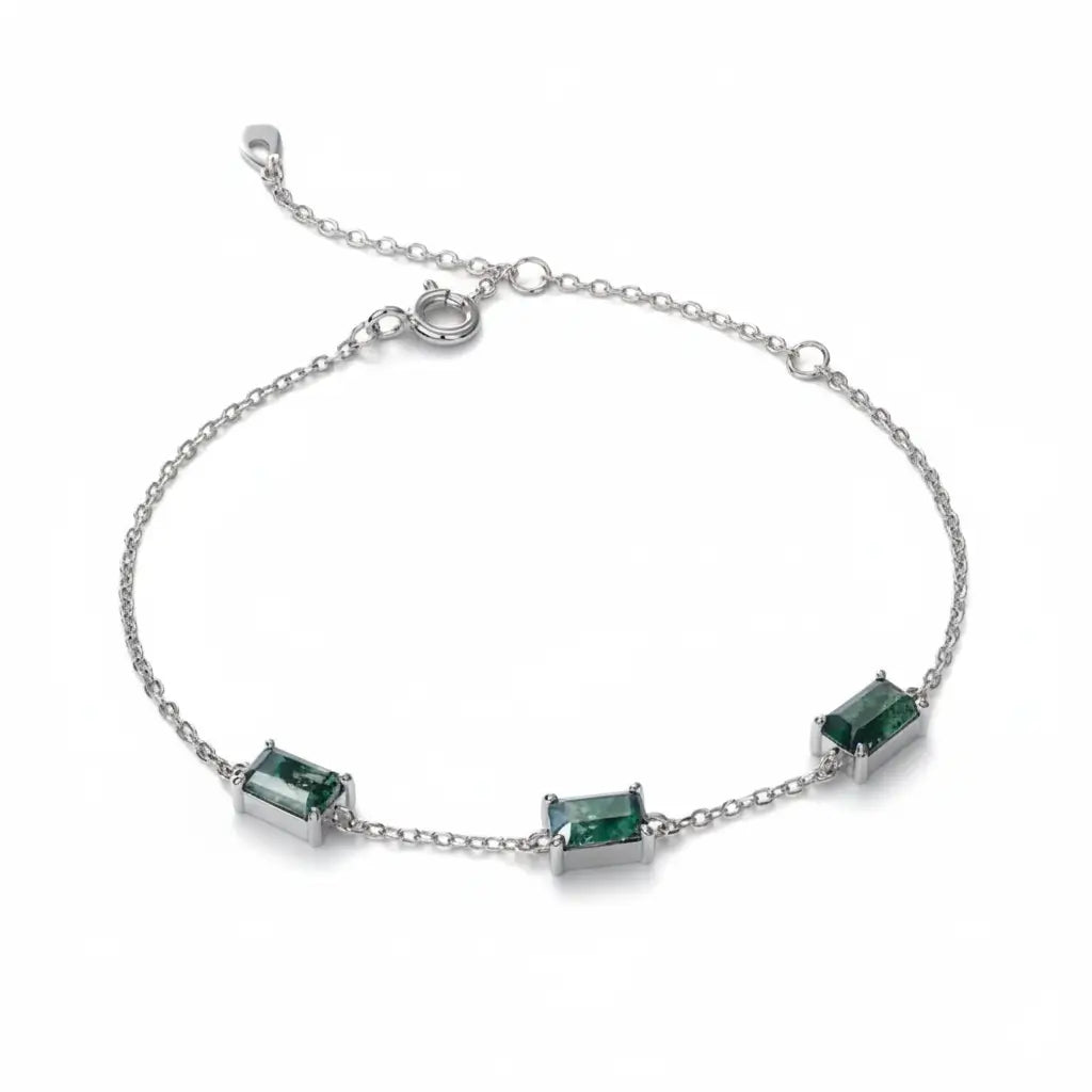 Pulseira Feminina de Prata 925 Esmeralda Lunnelé™