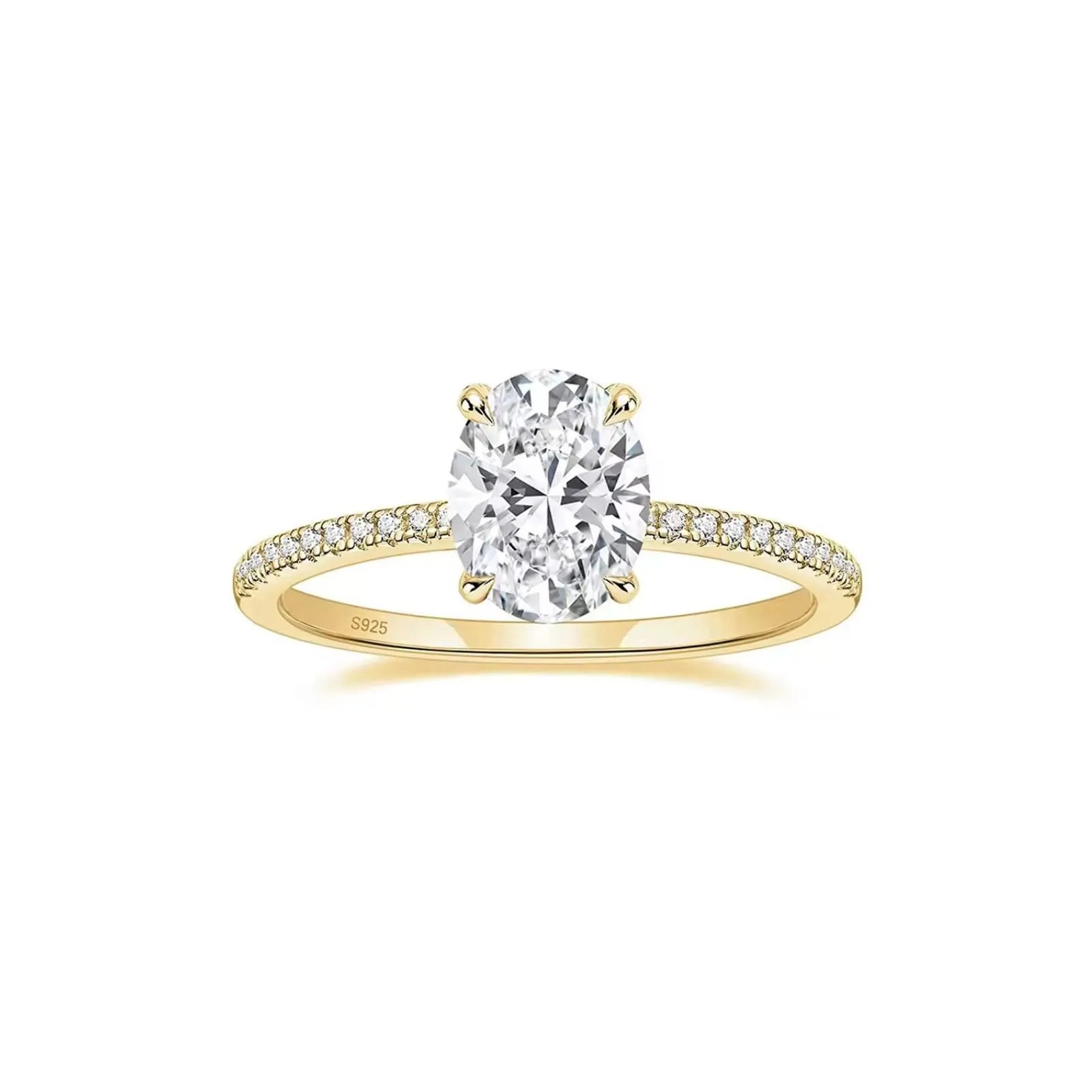 Anel Solitário Cravejado Oval 3ct Prata 925 Lunnelé™