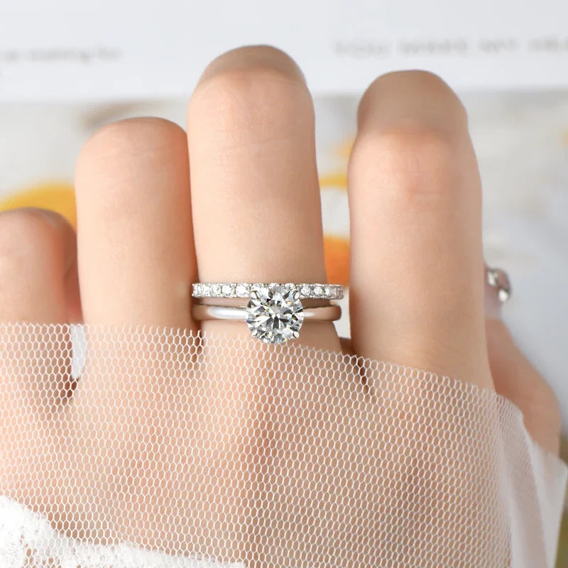 Anel Noivado com Meia Aliança Moissanite 2ct