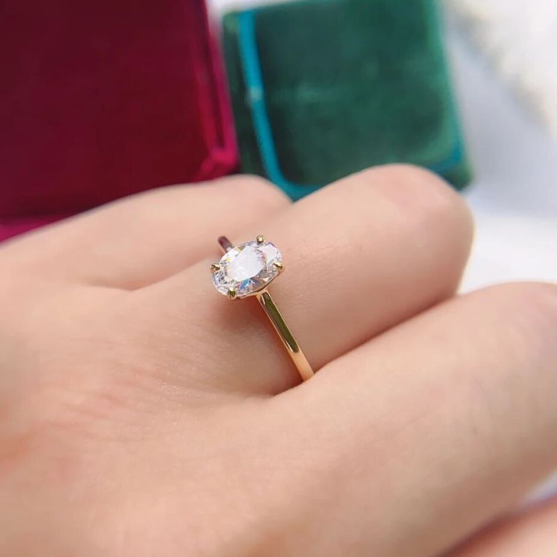 Anel Solitário Noivado com Moissanite Oval 1ct