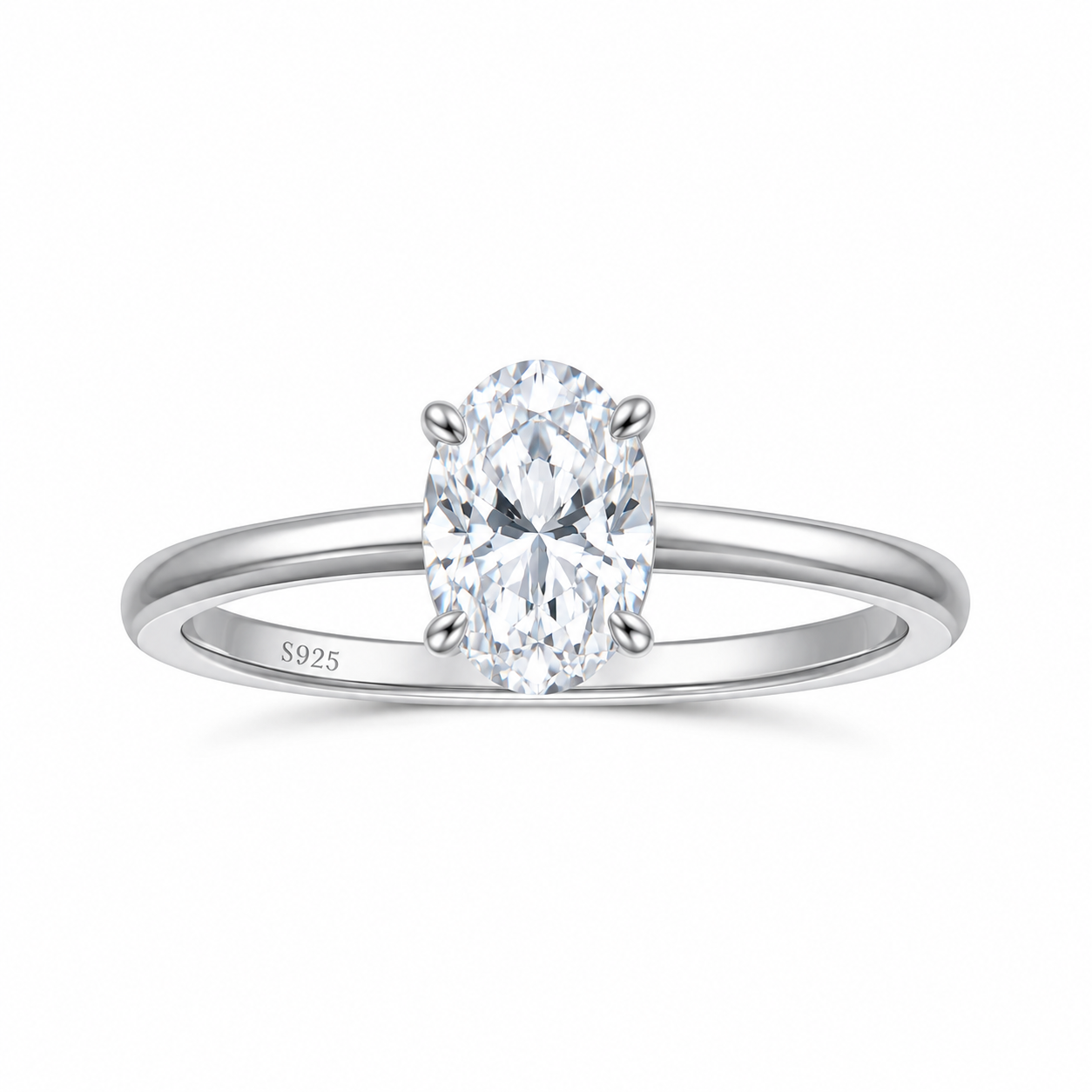 Anel Solitário Oval 2ct em Prata 925 | Lunnelé™