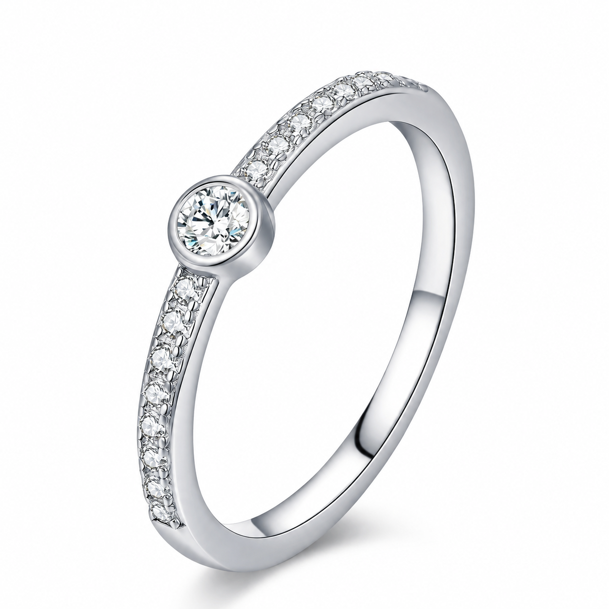 Anel Solitário com Moissanite 0,1ct em Prata 925 Lunnelé™