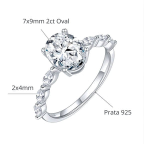 Anel de Noivado com Moissanite Oval 2ct Prata 925 Lunnelé™ - foto 4