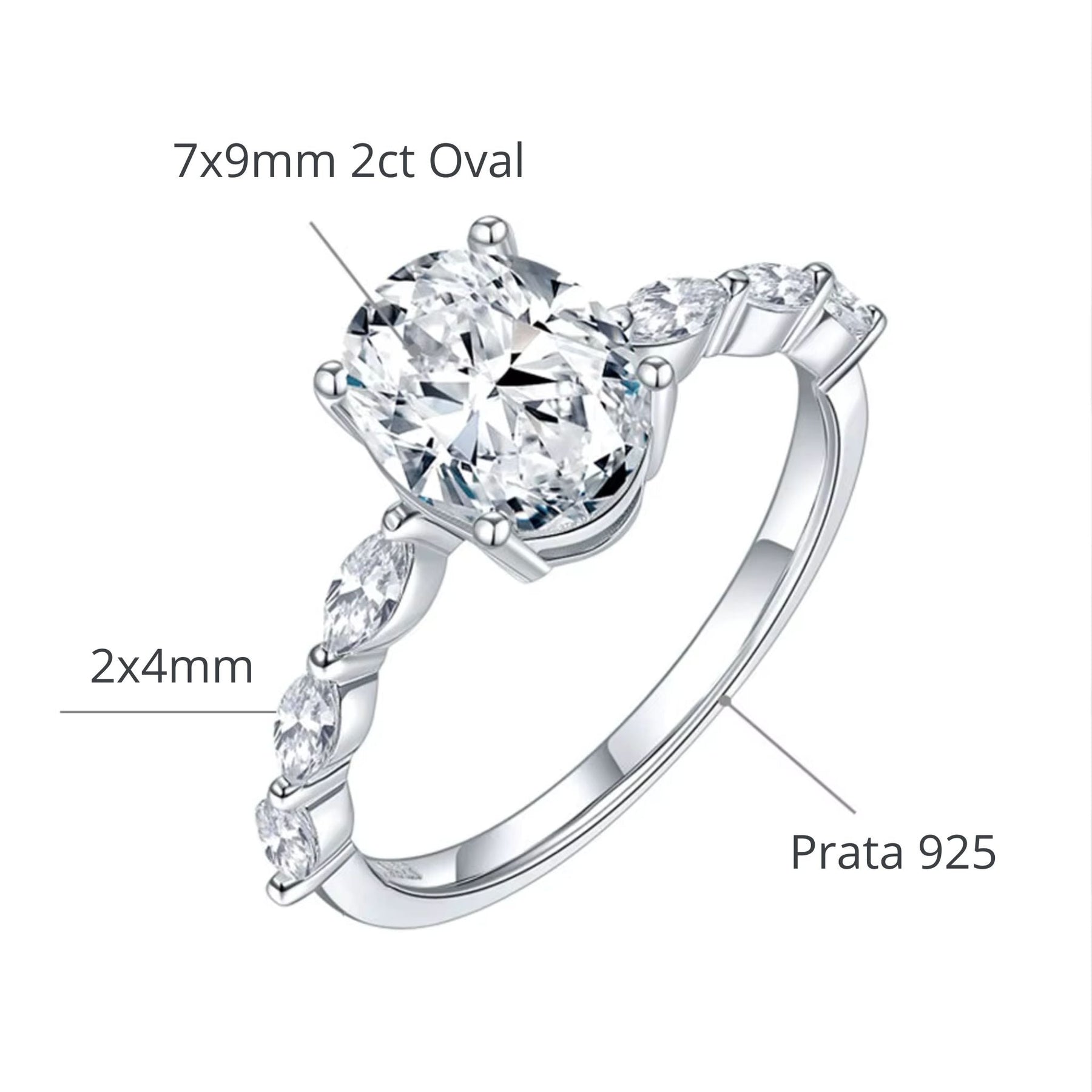 Anel de Noivado com Moissanite Oval 2ct Prata 925 Lunnelé™ - foto 4