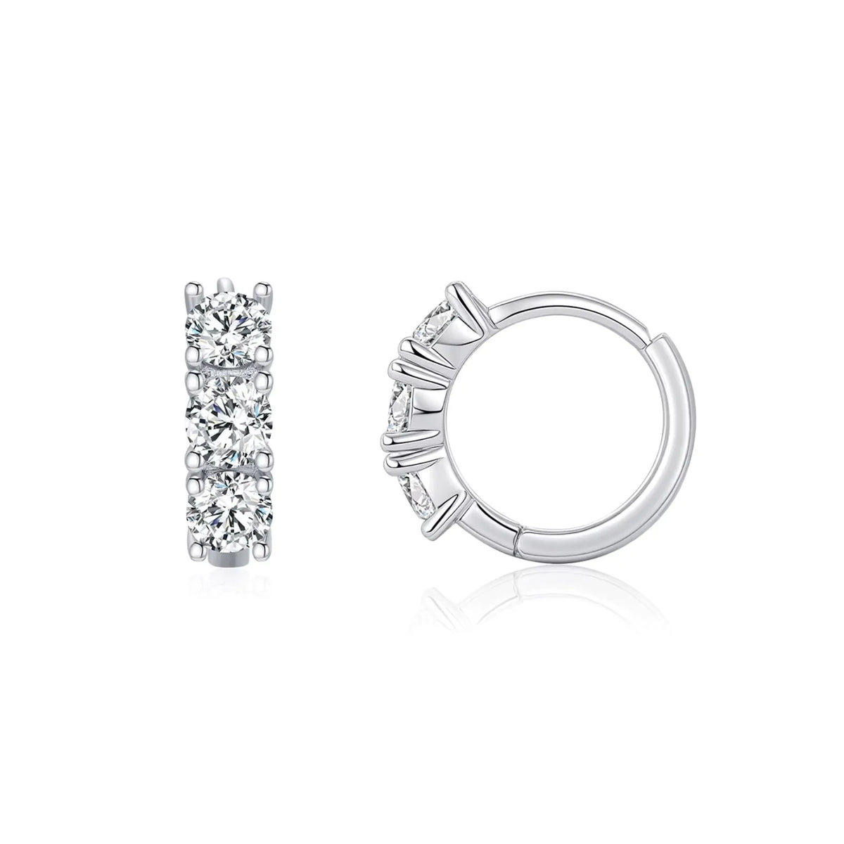 Brinco Argola Trilogia em Prata 925 com Moissanite 0,30ct Lunnelé™