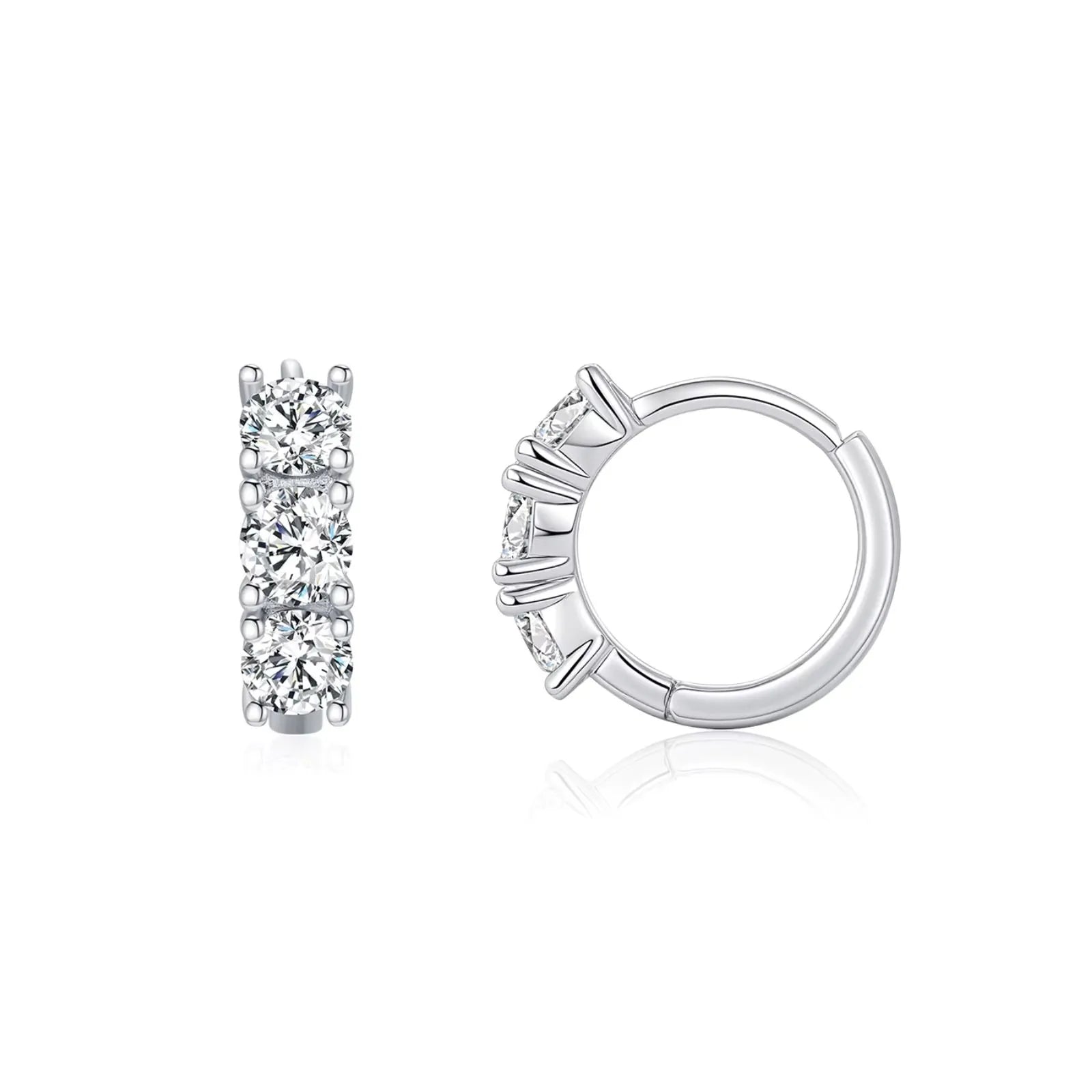 Brinco Argola Trilogia em Prata 925 com Moissanite 0,30ct Lunnelé™