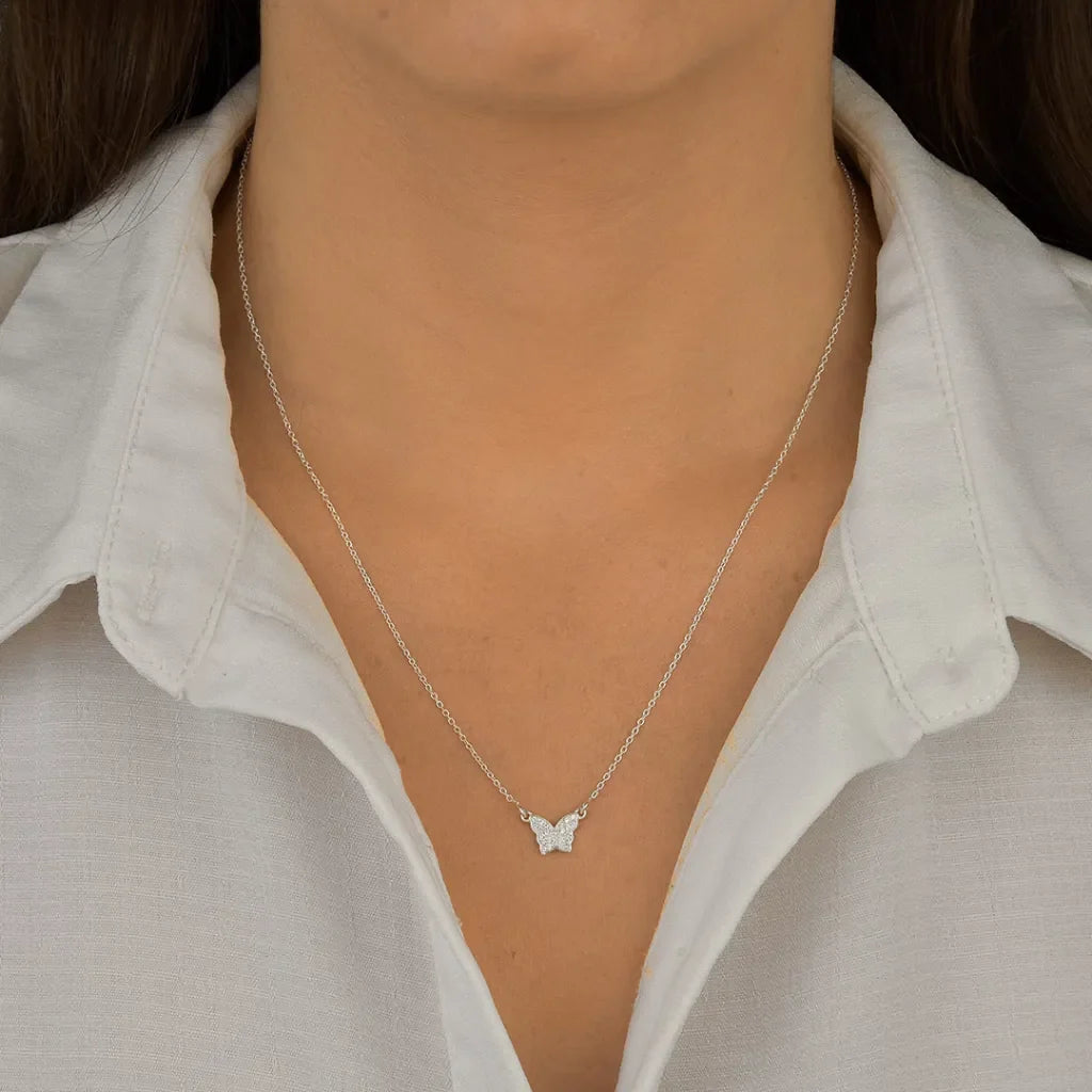 Colar Borboleta Cravejada Prata 925
