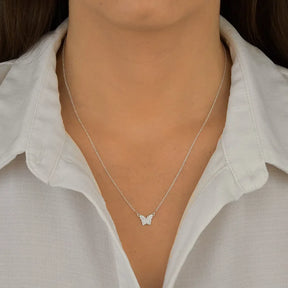 Colar Borboleta Cravejada Prata 925