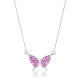 Colar Borboleta Cravejada Rosa em Prata 925