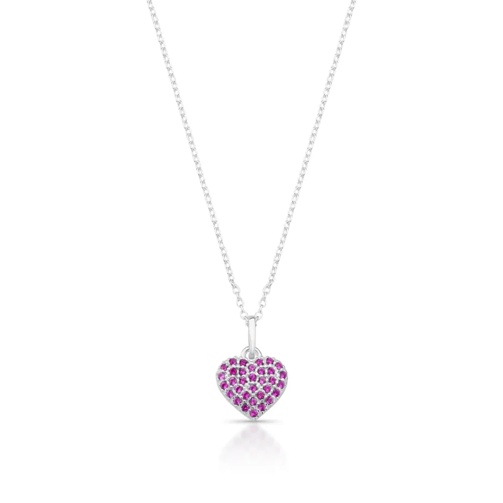 Colar Coração Cravejado Rosa em Prata 925 Lunnelé™