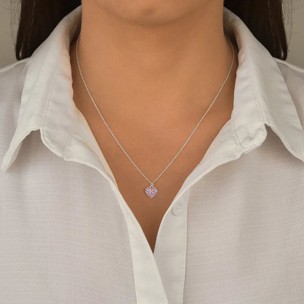 Colar Coração Cravejado Rosa em Prata 925 Lunnelé™ - foto 2