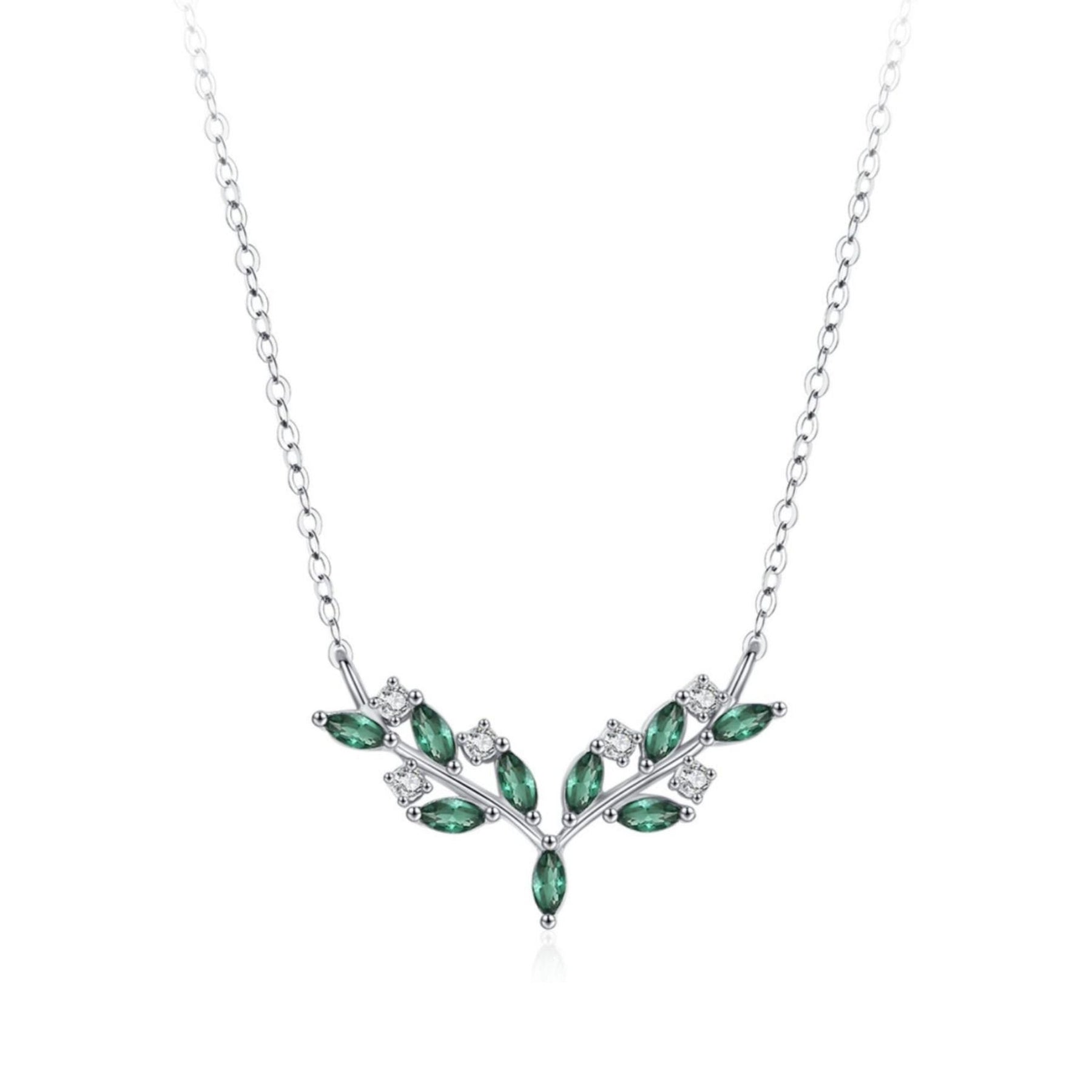 Colar Folhas Verdes Prata 925