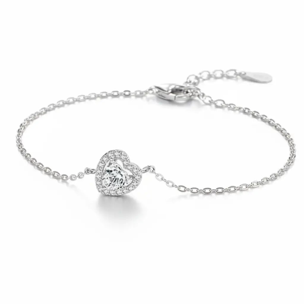 Pulseira de Prata 925 Zircônia Coração Lunnelé™