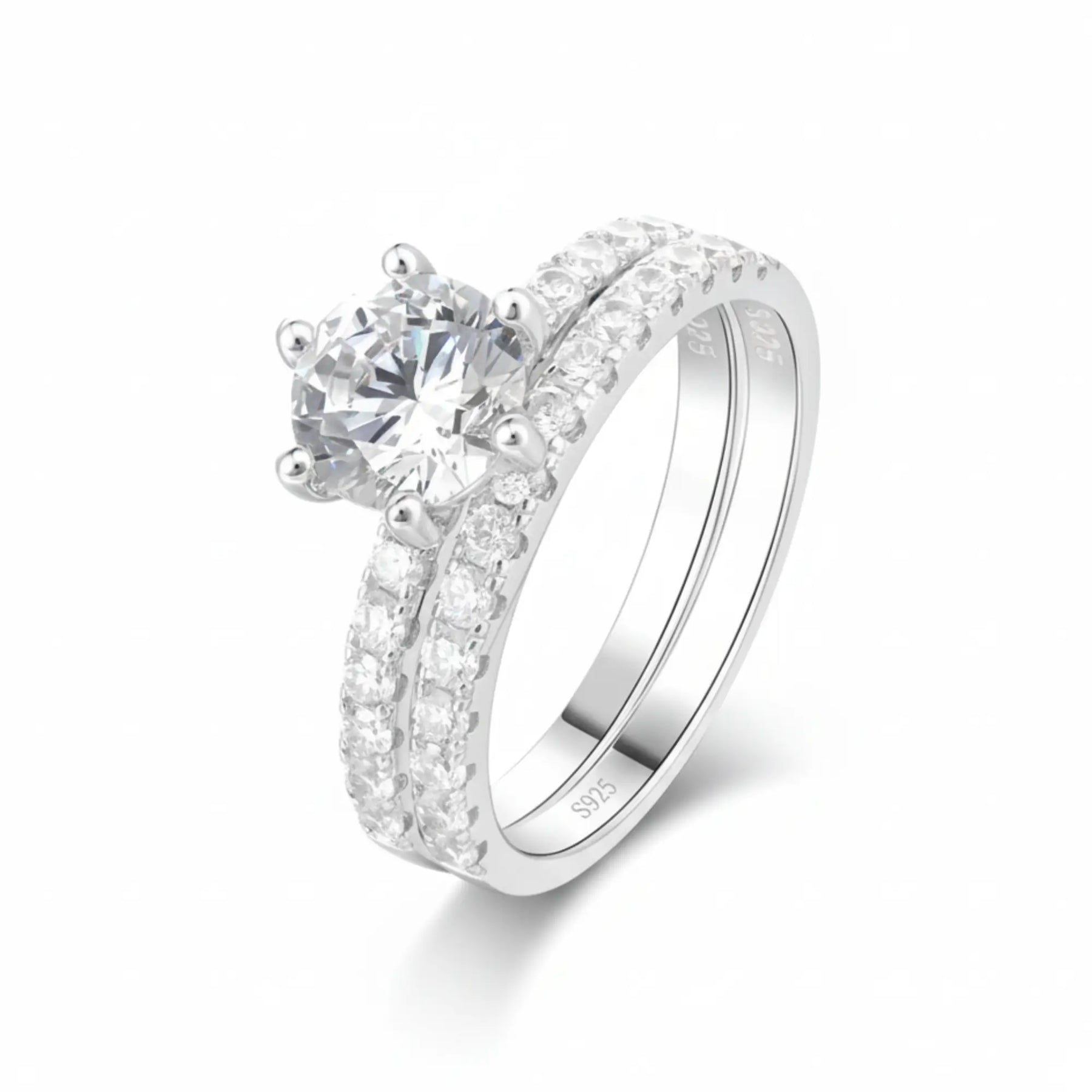 Anel Feminino de Prata 925 Duplo com Zircônia Lunnelé™