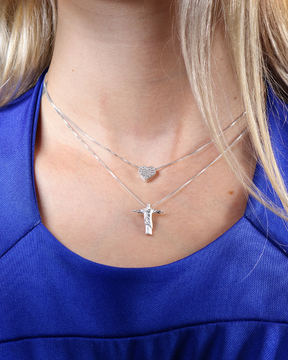 Conjunto Colar Coração Cravejado e Cristo Redentor em Prata 925 Lunnelé™ - foto 3