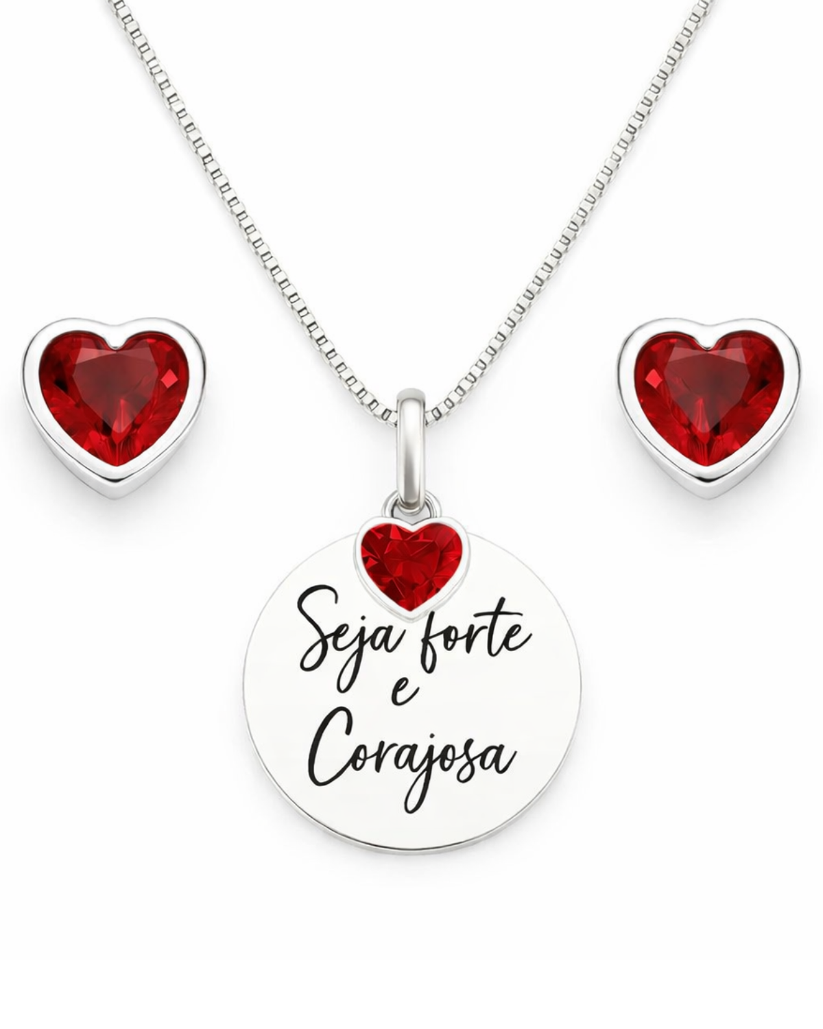 Kit Conjunto Colar e Brinco Seja Forte e Corajosa Prata 925 Lunnelé™ - foto 6