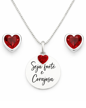 Kit Conjunto Colar e Brinco Seja Forte e Corajosa Prata 925 Lunnelé™ - foto 6