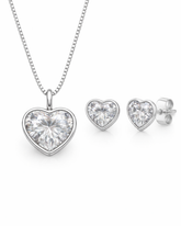 Conjunto Colar e Brinco Ponto de Luz Coração Cristal Prata 925 Lunnelé™