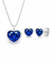 Conjunto Colar e Brinco Ponto de Luz Coração Azul Prata 925 Lunnelé™