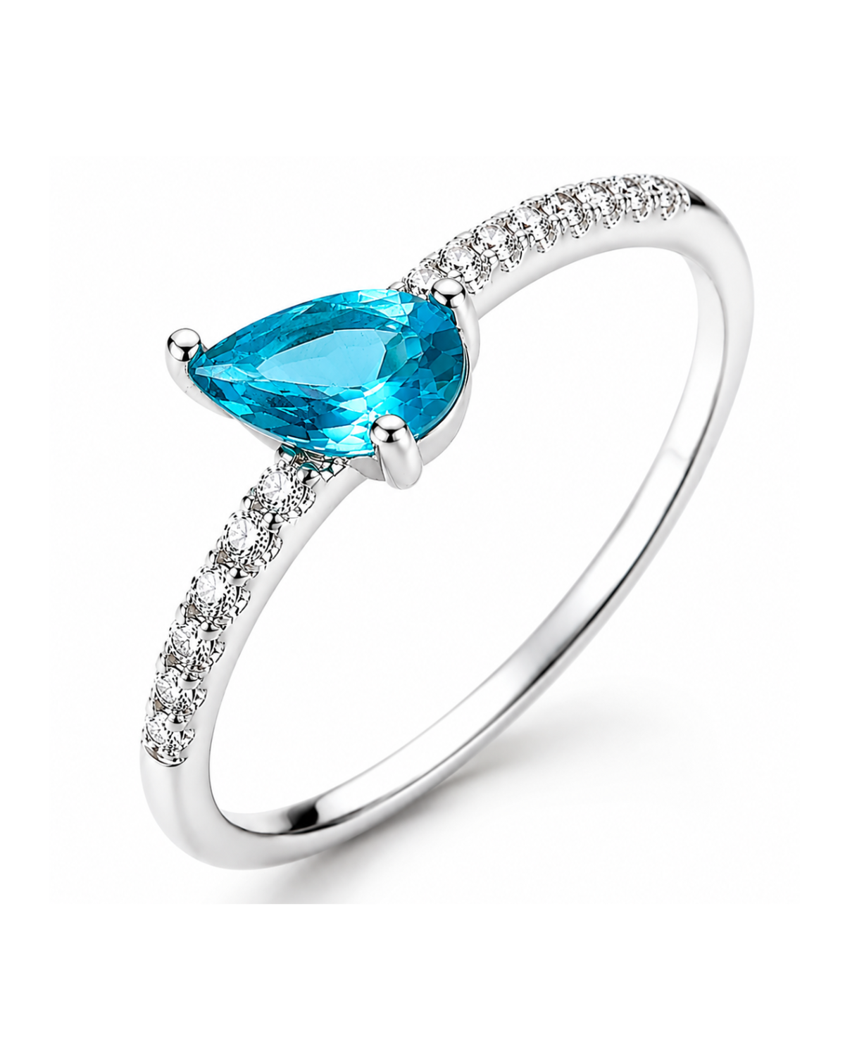 Anel Solitário Gota Azul Turquesa com Zircônias em Prata 925 Lunnelé™