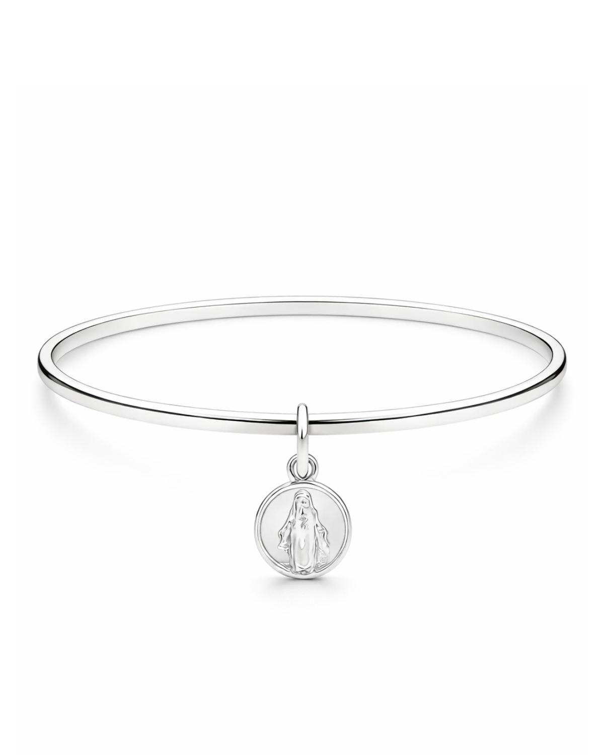 Bracelete Liso com Pingente Nossa Senhora das Graças em Prata 925 Lunnelé™