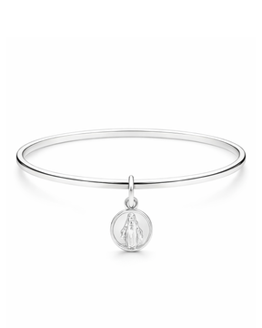 Bracelete Liso com Pingente Nossa Senhora das Graças em Prata 925 Lunnelé™