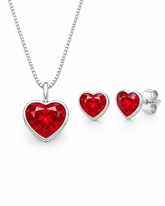 Conjunto Colar e Brinco Ponto de Luz Coração Vermelho Prata 925 Lunnelé™