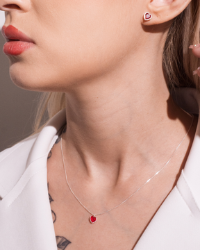 Conjunto Colar e Brinco Ponto de Luz Coração Vermelho Prata 925 Lunnelé™ - foto 3