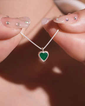Conjunto Colar e Brinco Ponto de Luz Coração Verde Esmeralda Prata 925 Lunnelé™ - foto 2