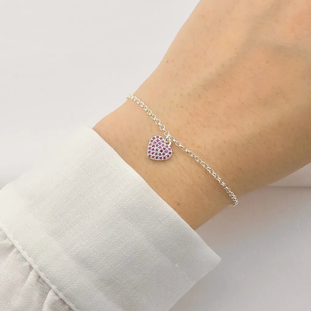 Pulseira Coração Cravejado Rosa em Prata 925 Lunnelé™ - foto 2