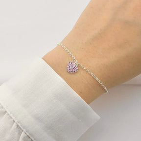 Pulseira Coração Cravejado Rosa em Prata 925 Lunnelé™ - foto 2