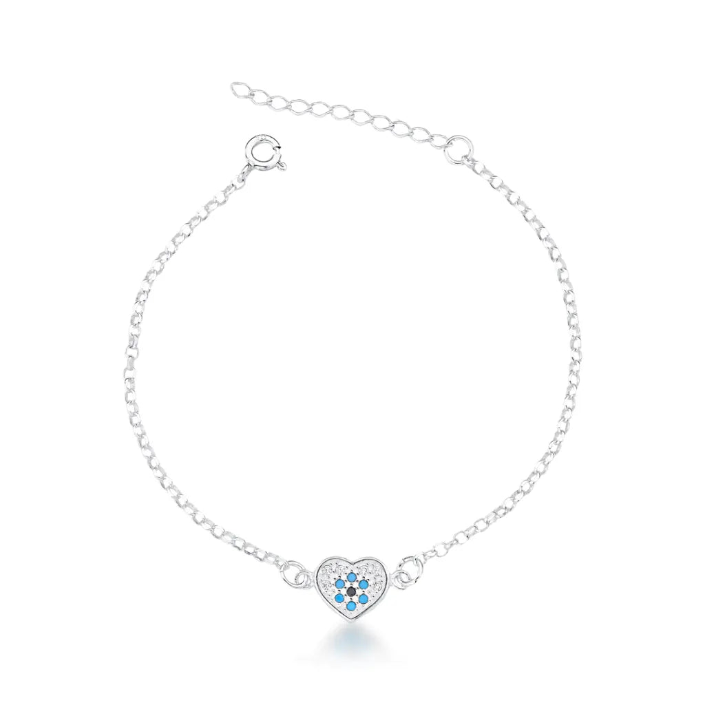 Pulseira Coração Olho Grego Cravejado em Prata 925 Lunnelé™
