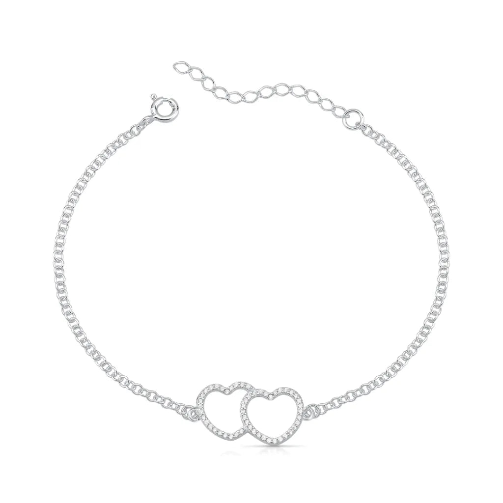 Pulseira Dois Corações Vazado Cravejado Prata 925 Lunnelé™
