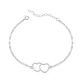 Pulseira Dois Corações Vazado Cravejado Prata 925 Lunnelé™