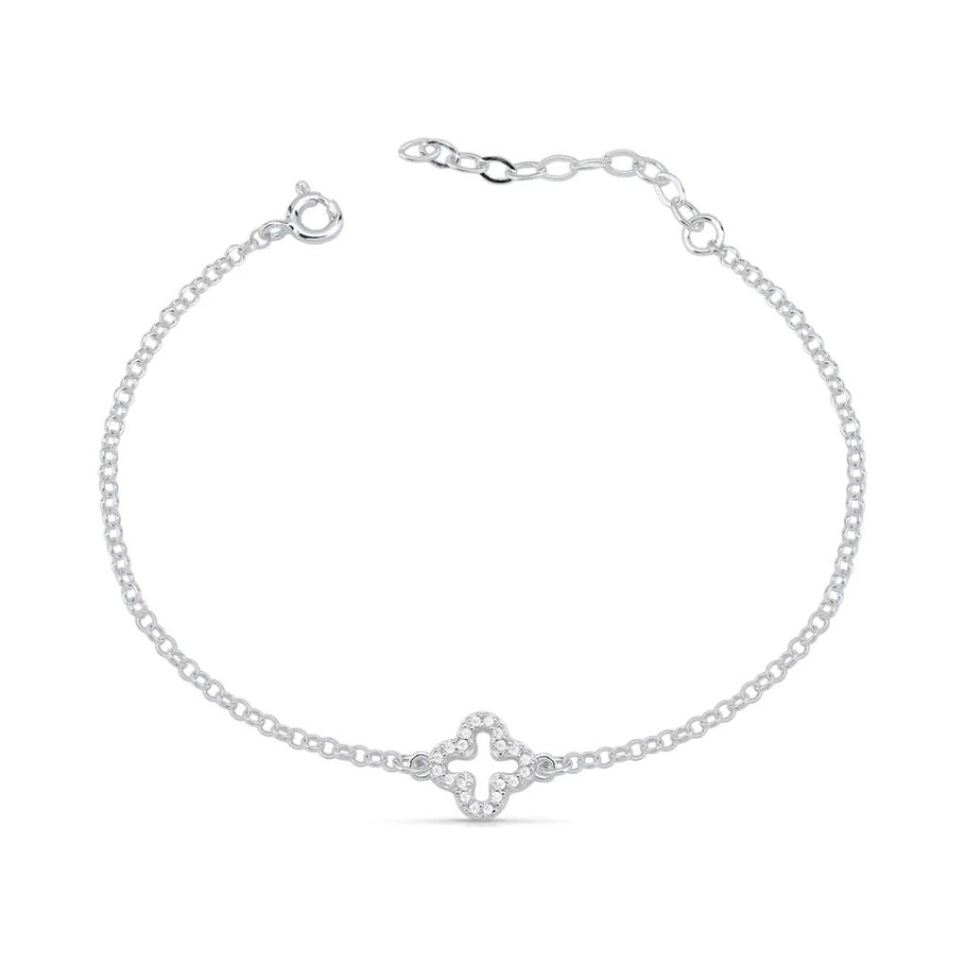 Pulseira Trevo Vazado Cravejado Prata 925 Lunnelé™