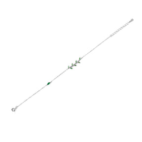 Pulseira Folhas Verdes Prata 925