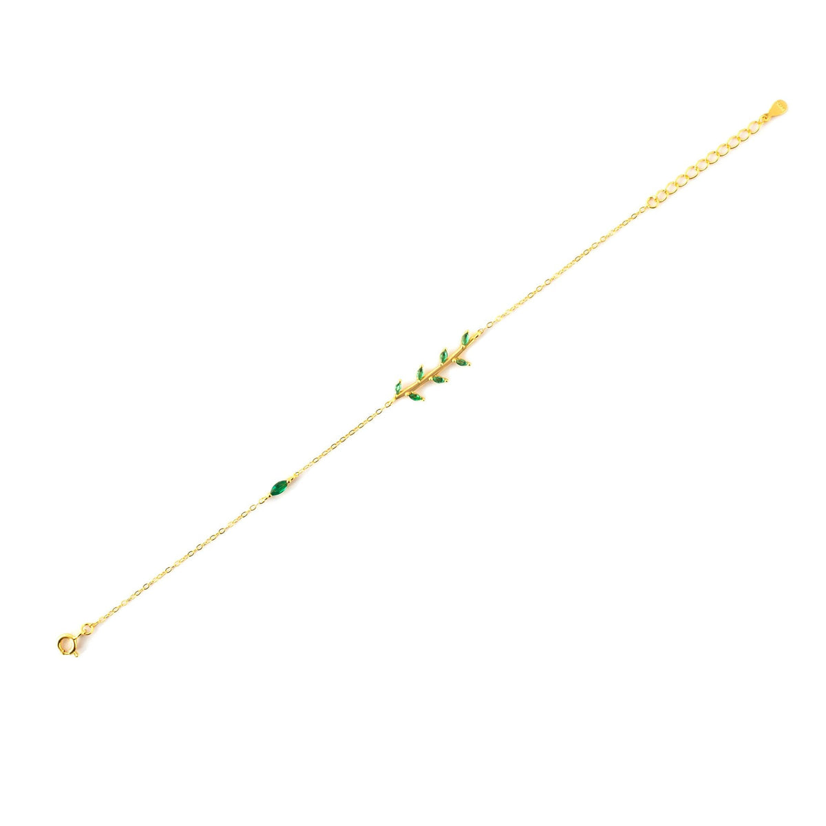 Pulseira Folhas Verdes Prata 925 Banhado em Ouro 18k Lunnelé™ - foto 2