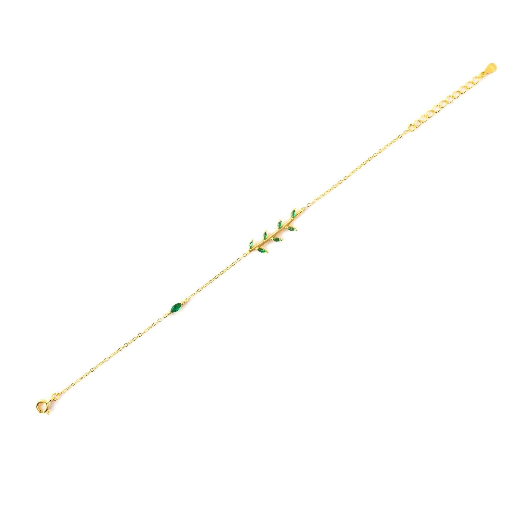 Pulseira Folhas Verdes Prata 925 Banhado em Ouro 18k Lunnelé™ - foto 2