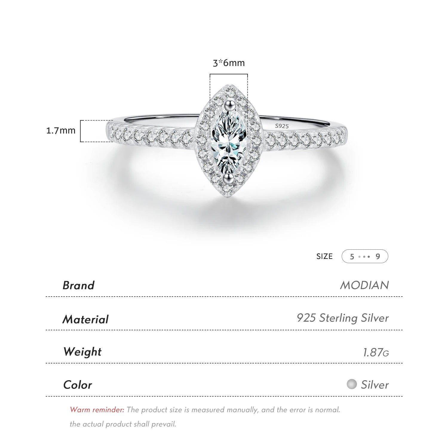 Anel Solitário Marquise em Prata 925 com Zircônia Lunnelé™
