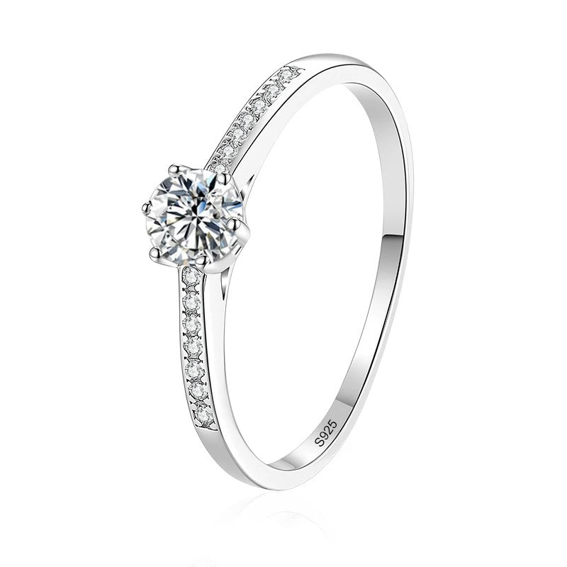 Anel solitário em prata 925 com moissanite 0,3 ct e aro cravejado — vista principal